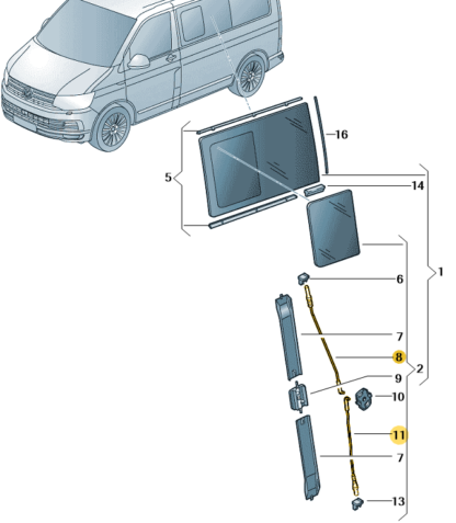 VW Transporter/California 2012 Onwards Operating Rods for Sliding Window