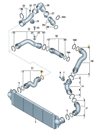 VW Transporter 2003 - 2010 Seal Ring for Charge Air Cooler Pipes