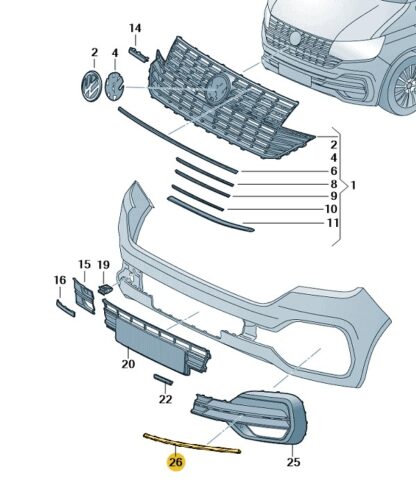 VW Transporter 2020 - 2024 Cover Trim for Front Bumper