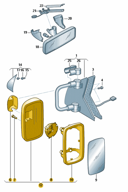 VW Drop Side Transporter 2003 - 2010 Passenger's Mirror Housing (Heated/Electric Adjustment)